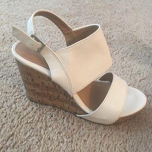 Apt. 9 white cork platform wedges. Size 7.